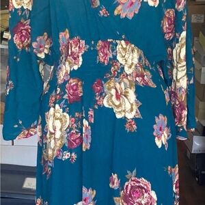 Floral Teal Dress with Pink and Gold Accents